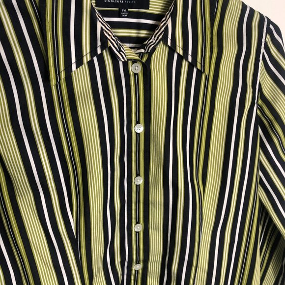 Jones New York Signature Blouse Petite Medium 100% Cotton Striped Button Up Top - Picture 2 of 4